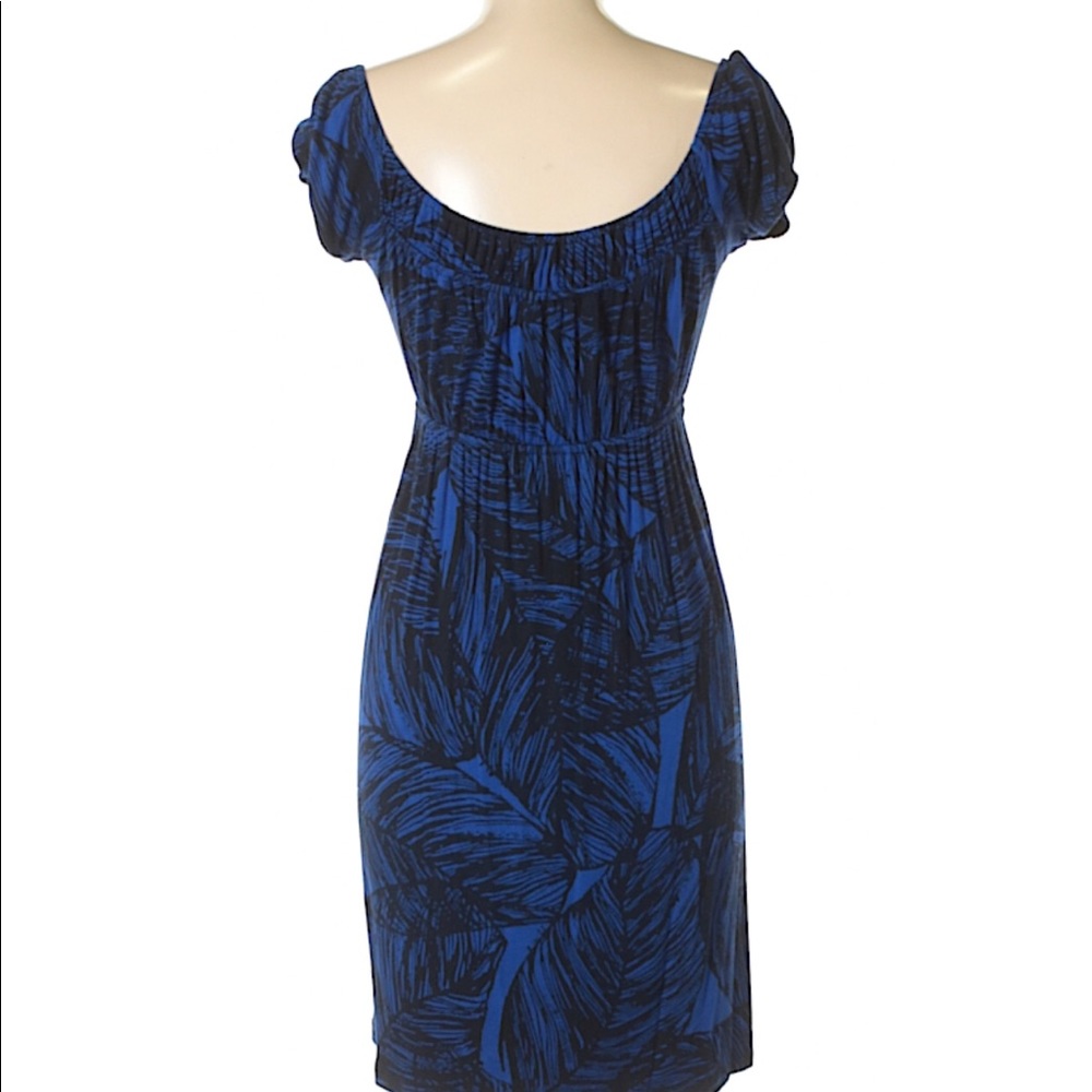 Banana Republic Short Slv Blue/Black Print Dress